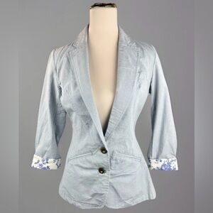 Women's Light Blue Blazer with Floral Cuffs